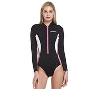 Cressi Women's Termico Lady 2mm One-Piece Swimsuit Long Sleeves Woman in High Stretch Neoprene, Black/Pink/White, XS