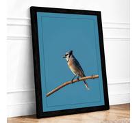 Crested Bird on Branch Minimalist Framed Wall Art Print A1 (84.1×59.4cm) Black, Wall Decor for Living Room, Bedroom, Office & Home, Ready to Hang, Art Gift