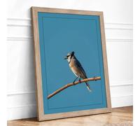 Crested Bird on Branch Minimalist Framed Wall Art Print A1 (84.1×59.4cm) Oak, Wall Decor for Living Room, Bedroom, Office & Home, Ready to Hang, Art Gift