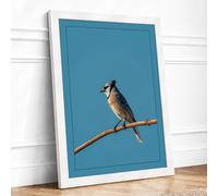 Crested Bird on Branch Minimalist Framed Wall Art Print A1 (84.1×59.4cm) White, Wall Decor for Living Room, Bedroom, Office & Home, Ready to Hang, Art Gift