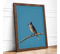 Crested Bird on Branch Minimalist Framed Wall Art Print A4 (29.7×21cm) Walnut, Wall Decor for Living Room, Bedroom, Office & Home, Ready to Hang, Art Gift