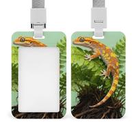 Crested Gecko on Fern Badge Holder with Lanyards Retractable Vertical Plastic Id Badge Holder Name Key Card Holders Case for Teacher Nurse Doctor Office Gift for Coworkers