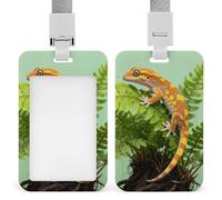 Crested Gecko on Fern Id Badge Holder with Breakaway Lanyard Abs Plastic Name Tag Holder Vertical Clear Front Window Push Slide Card Protector Gift for NurseTeacher Office Staff & Events