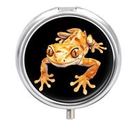 Crested Gecko Travel Pill Organizer Portable Round Dispensers Medicine Case Daily Compartments for Easy Access