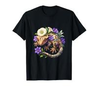 Crested Gecko with White Moonflowers and Purple Blooms T-Shirt