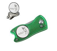 CRESTGOLF Switchblade Golf Divot Tool Golf Green Repair Pitch Fork(green)
