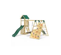 Rebo® Wooden Climbing Frame with Swings, 6 and 8ft Slides and Climbing Wall - Crestone Green | OutdoorToys | Pressure Treated Timber, Sturdy Wooden Construction