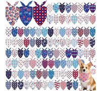 Cresue 100 Pcs 4th of July Dog Bandanas Bulk Patriotic Pet Scarves American Flag Adjustable Bibs for X-M-L Dogs Washable Holiday Puppy Kerchief for Groomers Shelters