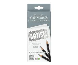 CRETACOLOR Artist Studio Graphite Drawing Pencils, 12 Gradations, Sketching, 12 Pencils in Cardboard Case