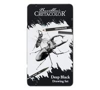 CRETACOLOR Deep Black Drawing Set - 10 Piece Jet Black Drawing and Sketching Set, Non Toxic, Highly Pigmented, Includes Eraser and Paper Wiper, Suitable for Artists and Beginners