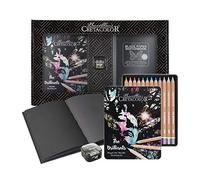 CRETACOLOR The Brilliants Metallic Drawing Set with Premium Drawing Book and Sharpener in Beautiful Packaging, Colourful, 12 Metallic Colouring Pencils, Soft and Rich Colour Application,