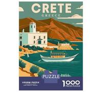 Crete Greece 1000 Piece Jigsaw Puzzle, Old Europe Travel Artwork, Decorative Artwork, Matte Printed Jigsaw, Family Night Game for Adults, 70x50cm/1000pcs
