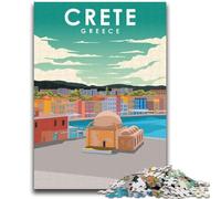 Crete Greece Travel Poster 1000 Piece Jigsaw Puzzles for Adults, Educational Games DIY Toys with Matching Poster And Trivia Sheet for Age 14+ 1000pcs(50x75cm)