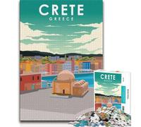 Crete Greece Travel Poster Jigsaw Puzzles for Adults 1000 Piece,Help The Brain Exercise Addictive Toys to Cultivate Patience Suitable for Couples 50x75cm