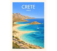 Crete Greece Travel Poster, Vintage Style Beach Wall Art, Mediterranean Coastal Landscape Print. Size A4