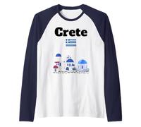 Crete Souvenir Greece Holiday Greek Architecture Greece Flag Raglan Baseball Tee