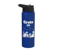 Crete Trip Greece Souvenir Gr rchitecture Greece Flag Stainless Steel Insulated Water Bottle