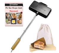 CretFine Double Pie Maker Cast Iron Sandwich Press Pans for Camping with Storage Bag and Recipes, Camp Cooker Campfire Cooking Equipment for Pies, Sandwiches, Steak, Hot dogs