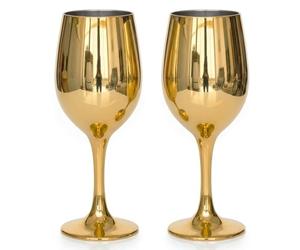 CretFine Metallic Tulip Long Stem Wine Glasses Set, Luxury Mirror-Finish Glassware, Unique Premium Fancy Drinking Cup, Set of 2 or 6 for Party, Gift, Women, Fine Dining, Wedding, 12oz (2, Gold)