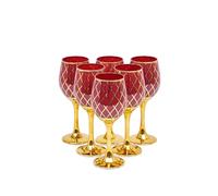 CretFine Red and Gold Wine Glasses Set of 6, Colored Stemmed and Rimmed Decorative Fancy Drinking Glass, for Gifts, Wedding, Thanksgiving, Birthday, Christmas Goblets Glassware Drinkware, 12oz