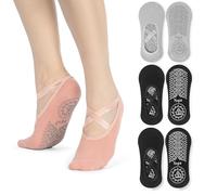 Cretosou 4 Pairs Yoga Pilates Socks With Straps Non Slip Socks, Grippy Socks Trainer Socks for Women Girls One Size Dance Socks, Pilates Ring Pilates Reformer Machine for Fitness Ballet Dance