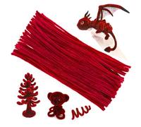 Cretty-Meet 100pcs Fluffy Pipe Cleaners Chenille Stems Pipe Cleaners Craft Supplies for Making Wreaths, Christmas Decorations, Animals, Flowers, Creative Handmade DIY Art Craft Project - Red