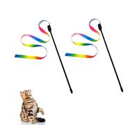 Cretty-Meet 2pcs Cat Wand Interactive Toy Colorful Fabric Ribbon Rainbow Cat String Toy Cats Teaser Wand for Kitten Exerciser Accessories Cats Training Playing Indoor Pet Interactive Toy