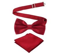 Cretty-Meet Adjustable Bowtie and Pocket Square Set Men Bowtie and Handkerchief Solid Color Double Fold Pre-Tied Bow Tie for Dinners, Weddings, Parties, Business, Proms - Burgundy
