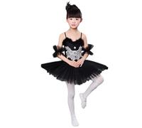 CRETUAO Girl Swan Lake Ballet Costume,Children's Day Swan Ballerina Competition Costumes Dress,with Arm Sleeves Hair Clip Set,Black,XXL