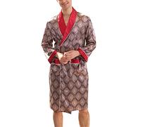 CRETUAO Men's Silk Satin Kimono Robe,Lightweight Soft Silky Bathrobe, Printed Spa Pajamas Set,Summer Sleepwear,Red,5XL
