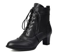 CRETUAO Women Victorian Lace Booties Comfort Round Toe Wedding Bridal Kitten Heel Ankle Boots Party Dress Witch Low Heel Retro Lace Up Boots,4 Black,6.5 UK