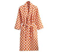 CRETUAO Women's 100% Cotton Checkered Bathrobe,Soft Warm Waffle Spa Robe,Unisex Winter Loungewear Dressing Gowns,Orange,M