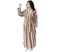 CRETUAO Womens Color Striped Terry Cloth Long Robe Soft Absorbent Coral Fleece Spa Bathrobe Warm Cute Plush House Coat,Brown,M