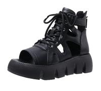 CRETUAO Women's Gothic High Top Platform Sandals,Sexy Gladiator Hollow Peep Toe Lace up Back Zipper Wedge Sandals,Roman Style Comfortable Soft Beach Shoes,Black,4 UK