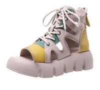 CRETUAO Women's Gothic High Top Platform Sandals,Sexy Gladiator Hollow Peep Toe Lace up Back Zipper Wedge Sandals,Roman Style Comfortable Soft Beach Shoes