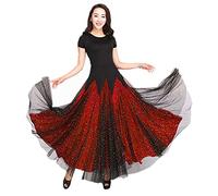 CRETUAO Women's National Standard Dance Dress, Black Stitching Slim Dance Dresses,Latin Tango Rumba Chacha Long Costume,Modern Waltz Dance Swing Dress,Dance Dresses for Teens,red Short Sleeves,4XL