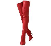CRETUAO Women's Over The Knee High Heel Boots,Sexy Pointed Toe Stiletto Back Zipper Long Boot,Fashion Personality Stretch Plus Size Thigh High Heel Boot,Red,5 UK