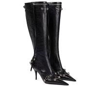 CRETUAO Women's Pointed Toe Knee High Boots,Sexy Stiletto High Heel Tassel Studded High Heels,Fashion Party Dressy Stripper High Boots,Black,6 UK