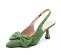 CRETUAO Women's Suede Pointed Toe Bow High Heels,Elegant Kitten Heels Elastic Strap Evening Comfortable Dress Shoes,Black Sling Back Heels,Green,6.5 UK