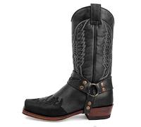 CRETUAO Women's Western Cowgirl Knight Boots, Retro Square Toe Mid Riding Calf Boots, Classic Embroidery Traditional Country Casual Boot, Men Leather Work Motorcycle Booties,Black,9 UK