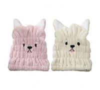 Cretvestsar 2Pcs Cute Animal Hair Towel Wrap, Super Absorbent Microfiber Hair Drying Cap with Ears, Quick Dry Coral Fleece Towel Turban for Women, Girls, Kids, Bath, SPA, Travel, Make Up