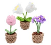 Cretvestsar 3Pcs Crochet Flowers Handmade Crochet Sunflower Knitted Tulip Rose Flowers for Decorating Rooms, Office, Desktop Ornament, Cars, for Women Girls (B)