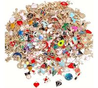 Cretvestsar 50 Pieces Random Style Enamel Charm Pendants, Colorful Metal Charms with Jump Rings for DIY Jewelry Making, Craft Projects, Bracelets, Necklaces, Keychains (style 3)