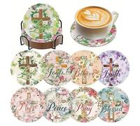 Cretvestsar 8 Pcs DIY Diamond Art Coasters Kits, Full Drill Round Coasters with Holder, Vintage Craft Kits for Adults, Beginners and Kids, Fun Home Decor Art Supplies (multiclolor)