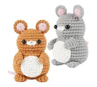 Cretvestsar Handmade Knitted Mouse Toy, Cute Animal Doll with Soft Yarn, Kawaii Desk Decor for Nursery Bedroom, Gift for Friends Family, Gray and Brown Crochet Pair((Style 1)