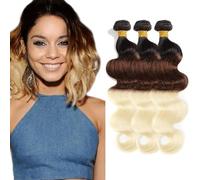Creuost Bundles Human Hair Extension Body Wave Bundles 100% Unprocessed Brazilian Virgin Hair 1b/4/613 Ombre Brown Blonde No Tangles No Smell For Women 3 Bundles Total 300g 24 26 28 Inch