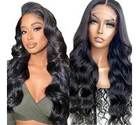 Creuost Real Hair Wig, 4x4 Transparent Lace Front, Body Wave Lace Front Human Hair Wig, Brazilian Virgin Hair, No Tangle, No Shedding for Women, 1B Natural Black, 16 Inches