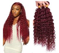 Creuost Water Wave Bundles Human Hair Extensions Human Hair Brazilian Virgin Hair Weave #99j Burgundy 3 Bundles Total 300 g for Young Women 24 Inches