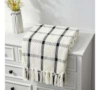 CREVENT 127cmX152cm Farmhouse Breathable Soft and Warm Chenille Throw Blanket for Sofa Couch Bed, Home Decoration Throw with Tassles (Black & White)