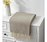 CREVENT 127cmX152cm Farmhouse Breathable Soft and Warm Classic Throw Blanket for Sofa Couch Bed, Faux Cashmere Home Decoration Throw with Tassles (Coffee)